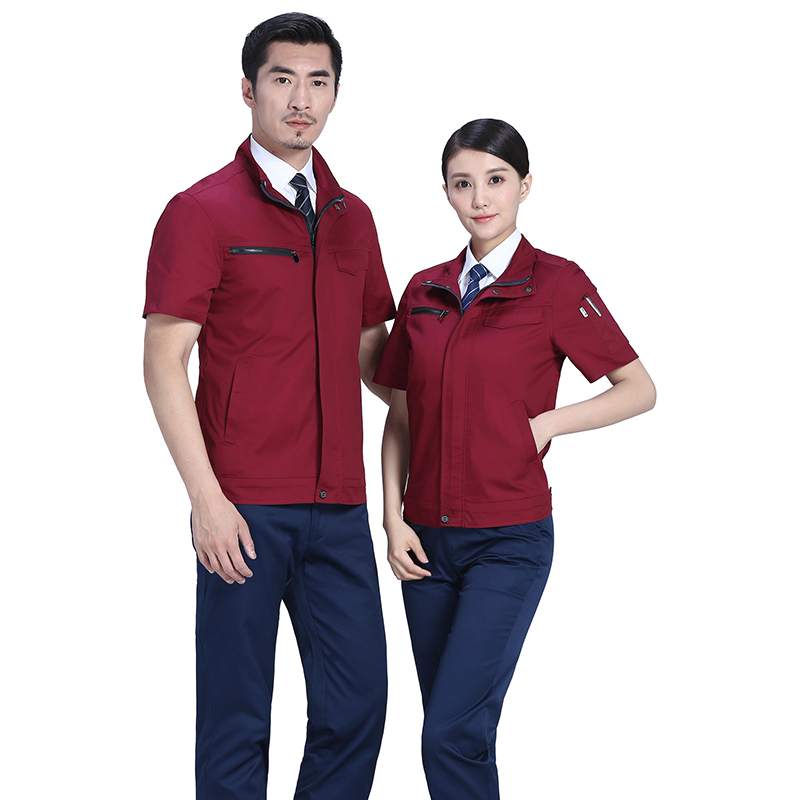 創意拉鏈款夏季滌棉細斜短袖工作服FY28